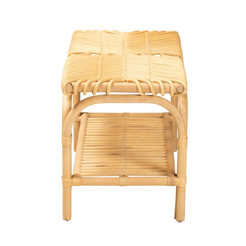 Himari Modern Bohemian Natural Brown Rattan Accent Bench
