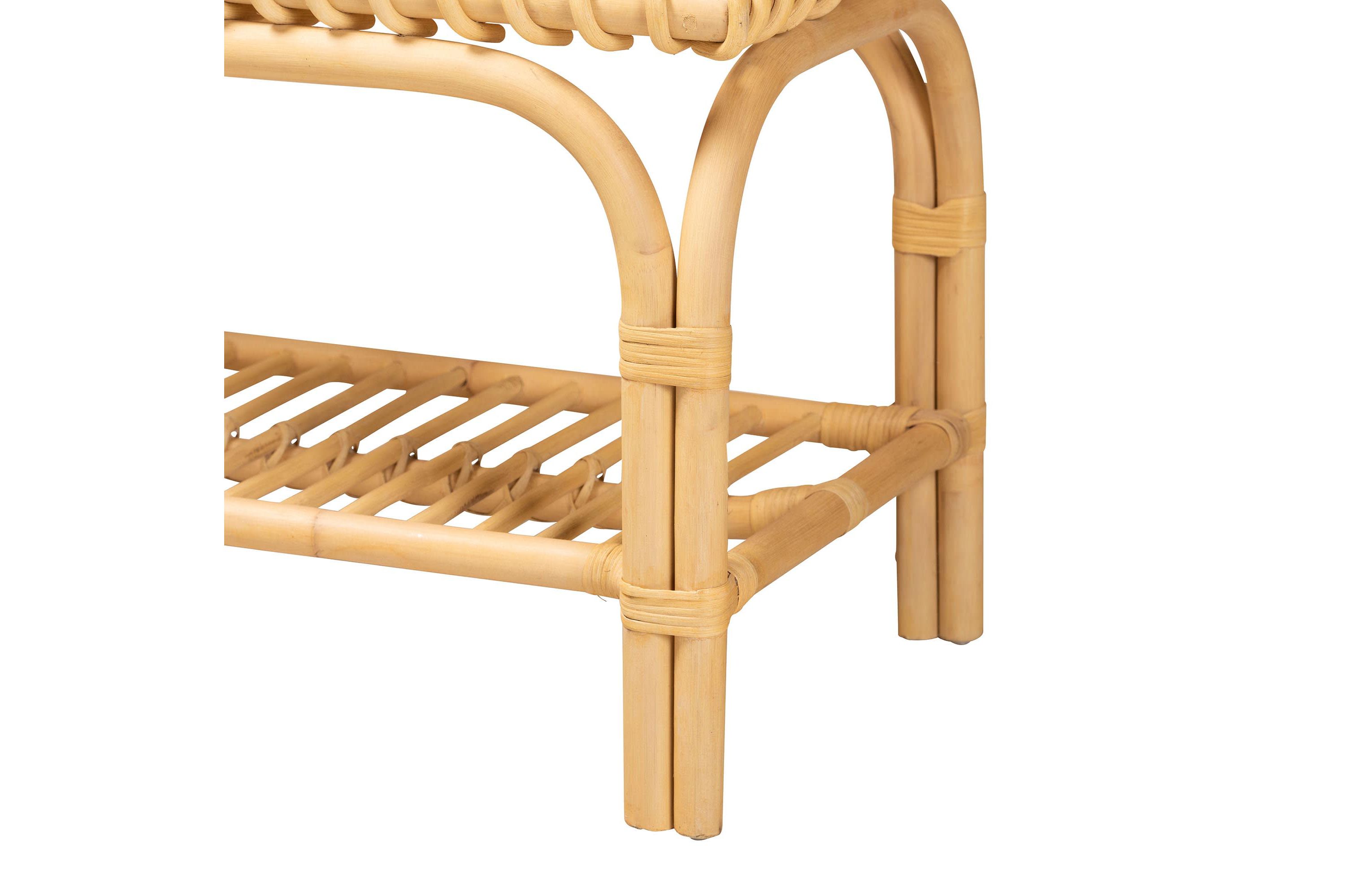Himari Modern Bohemian Natural Brown Rattan Accent Bench