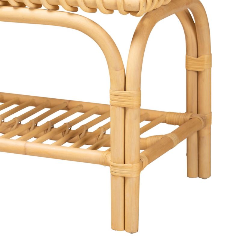 Himari Modern Bohemian Natural Brown Rattan Accent Bench