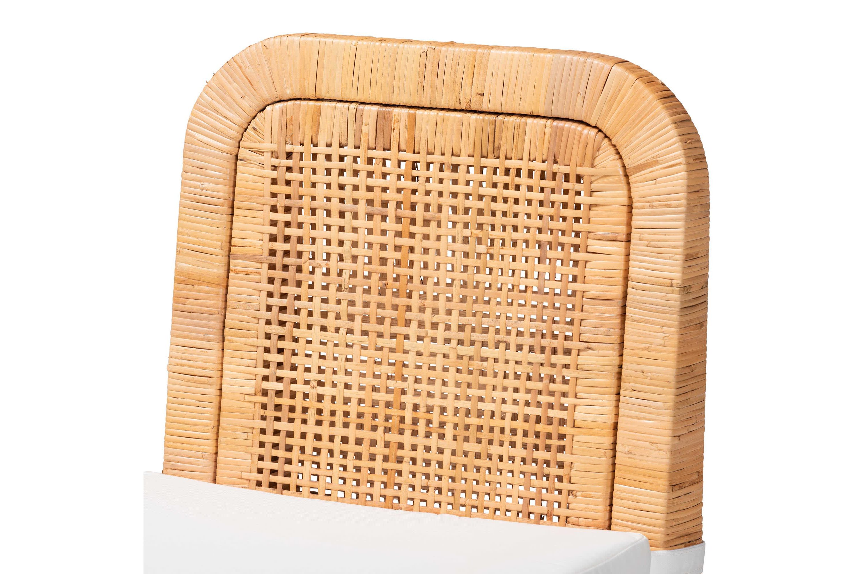 Zariah Modern Bohemian Natural Brown Rattan and Mahogany Wood 2-Piece Dining Chair Set