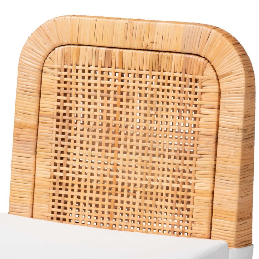 Zariah Modern Bohemian Natural Brown Rattan and Mahogany Wood 2-Piece Dining Chair Set