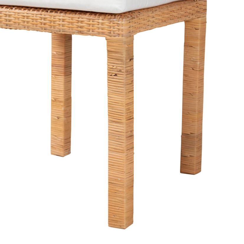 Zariah Modern Bohemian Natural Brown Rattan and Mahogany Wood 2-Piece Dining Chair Set