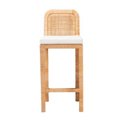 Zariah Modern Bohemian Natural Brown Rattan and Mahogany Wood Bar Stool