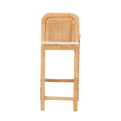 Zariah Modern Bohemian Natural Brown Rattan and Mahogany Wood Bar Stool