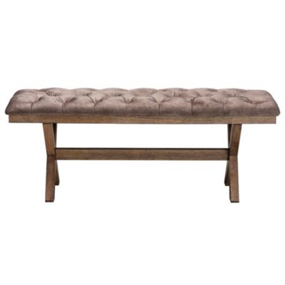 Cherene Modern Farmhouse Chocolate Velvet Fabric and Rustic Brown Finished Wood Bench