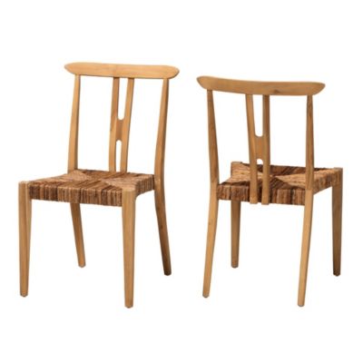 Artha Modern Bohemian Natural Brown Teak Wood and Seagrass 2-Piece Dining Chair Set