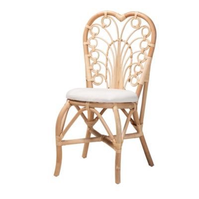 bali & pari Jerica Modern Bohemian Natural Brown Rattan Dining Chair, White