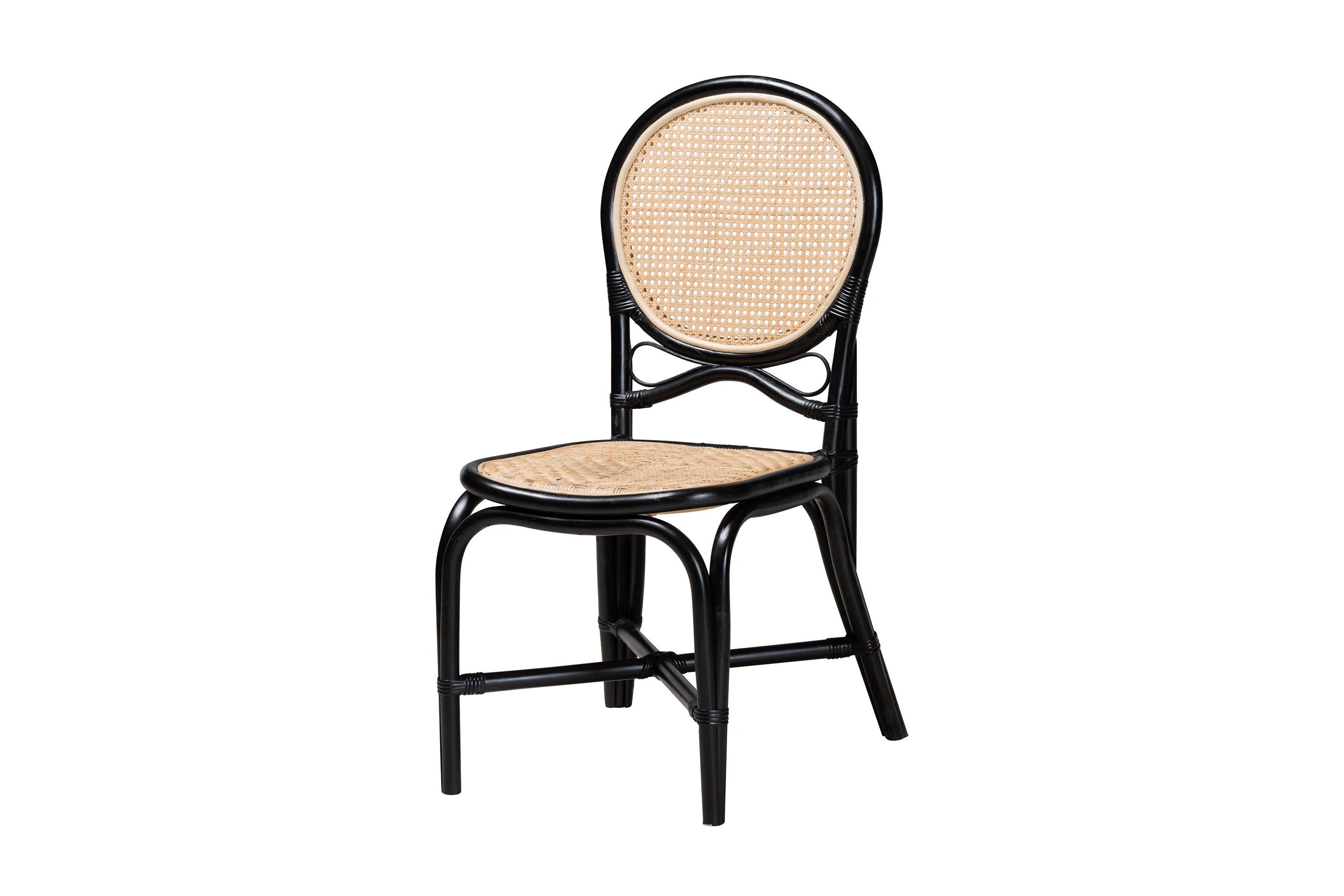 Ayana Mid-Century Modern Two-Tone Black and Natural Brown Rattan Dining Chair