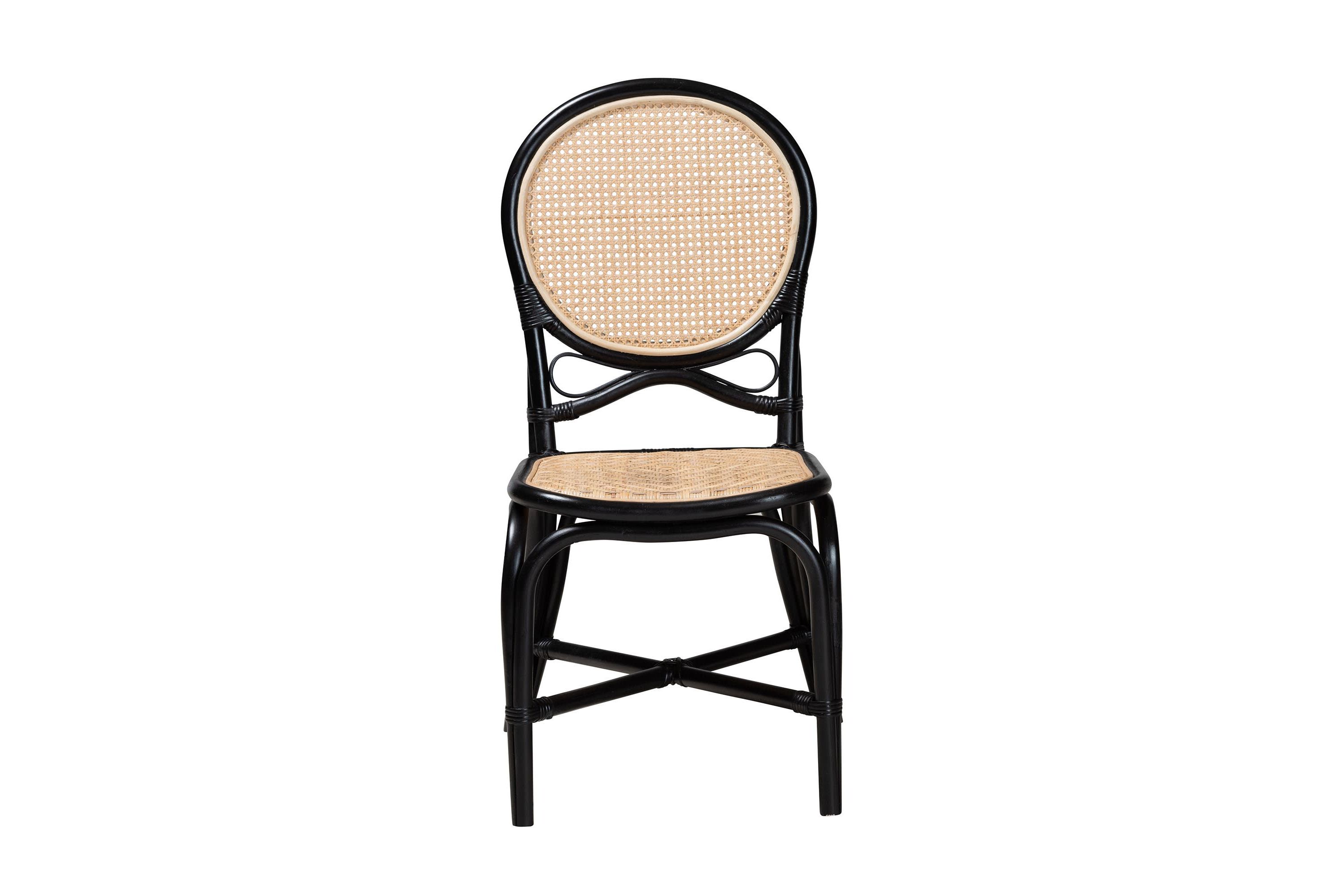 Ayana Mid-Century Modern Two-Tone Black and Natural Brown Rattan Dining Chair