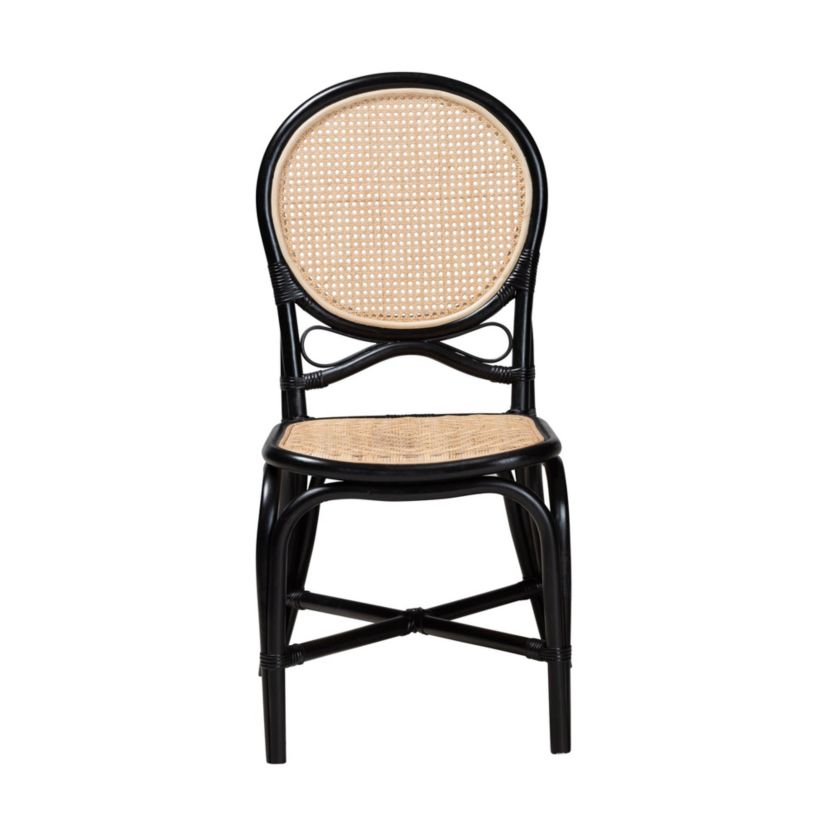 Ayana Mid-Century Modern Two-Tone Black and Natural Brown Rattan Dining Chair