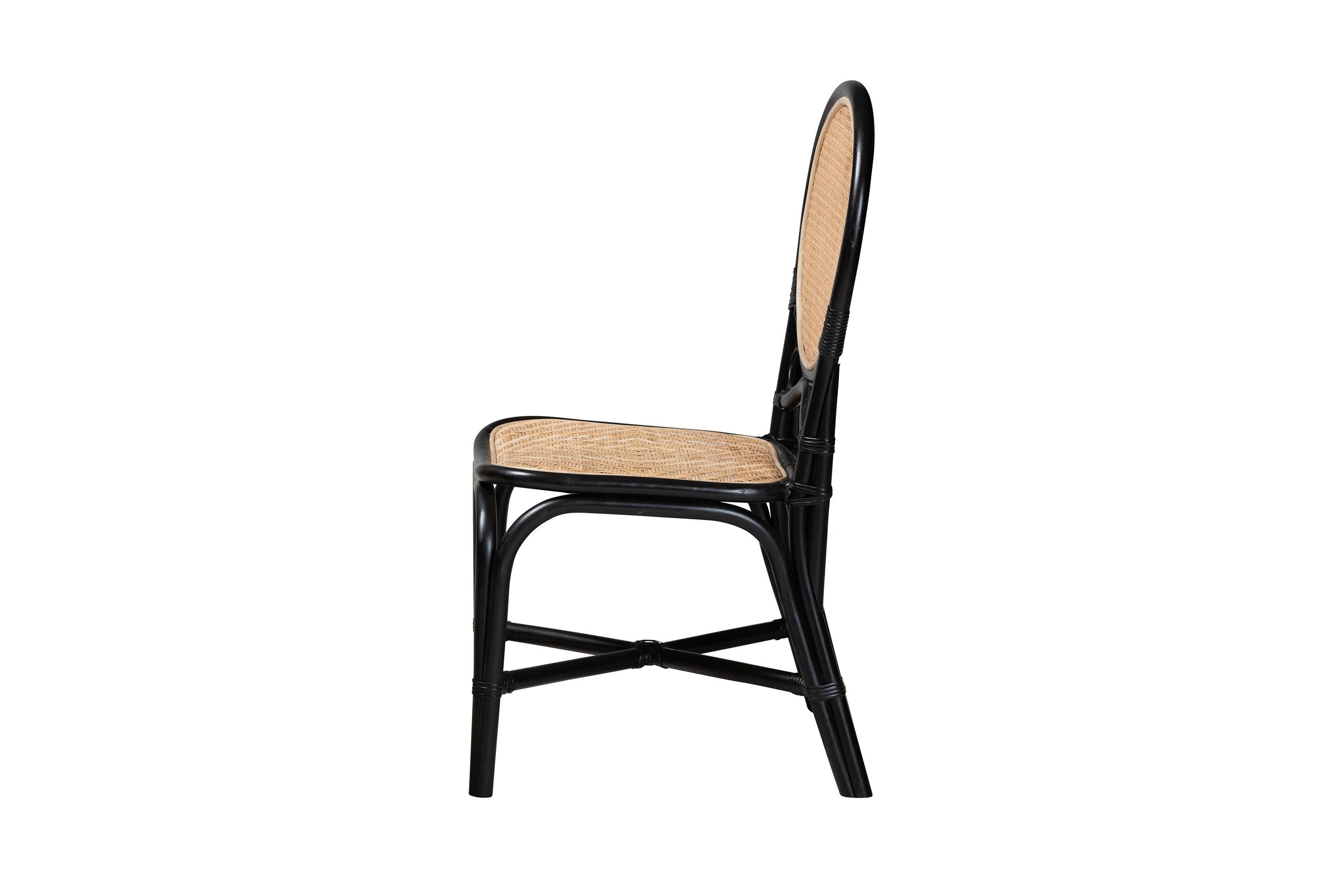 Ayana Mid-Century Modern Two-Tone Black and Natural Brown Rattan Dining Chair