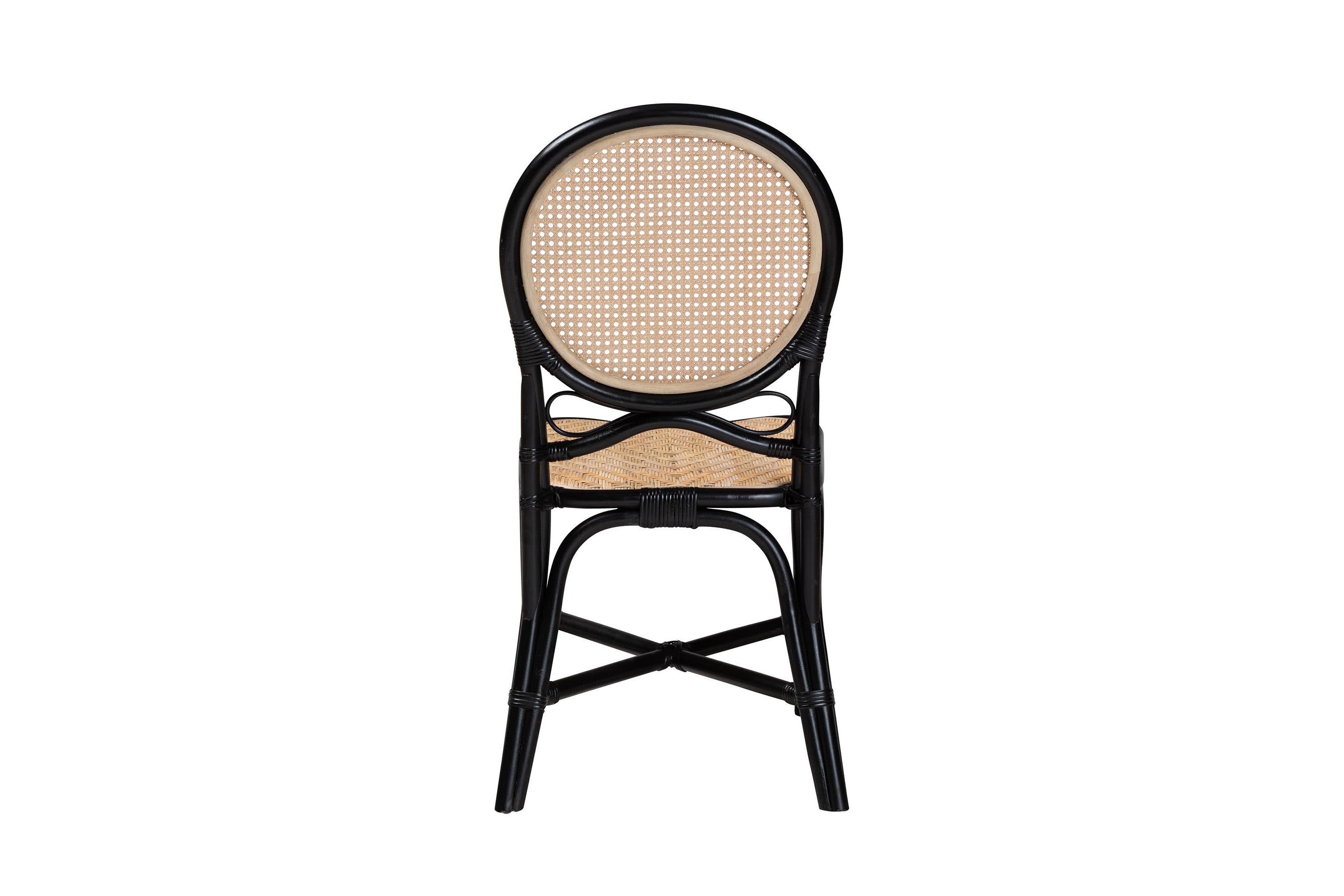 Ayana Mid-Century Modern Two-Tone Black and Natural Brown Rattan Dining Chair