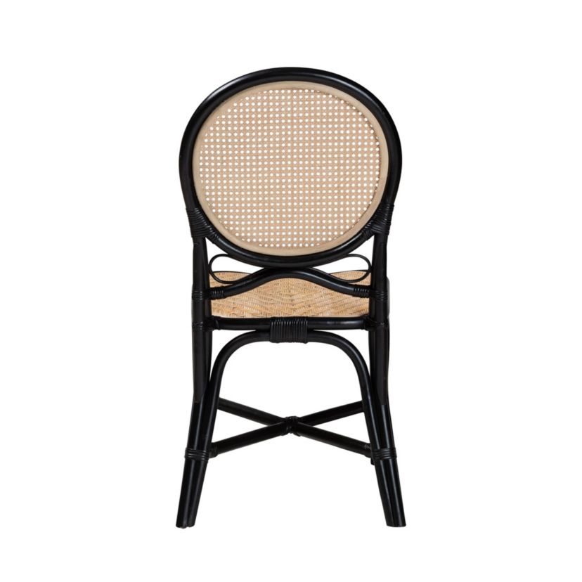 Ayana Mid-Century Modern Two-Tone Black and Natural Brown Rattan Dining Chair