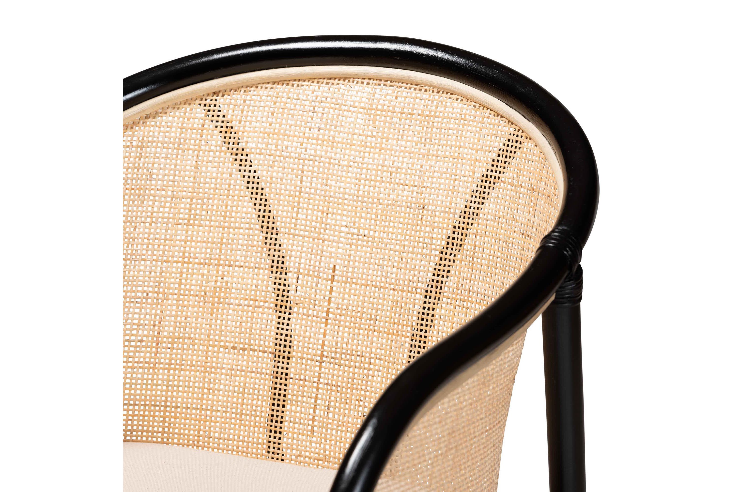 Miranda Modern Bohemian Two-Tone Black and Natural Brown Rattan 2-Piece Dining Chair Set