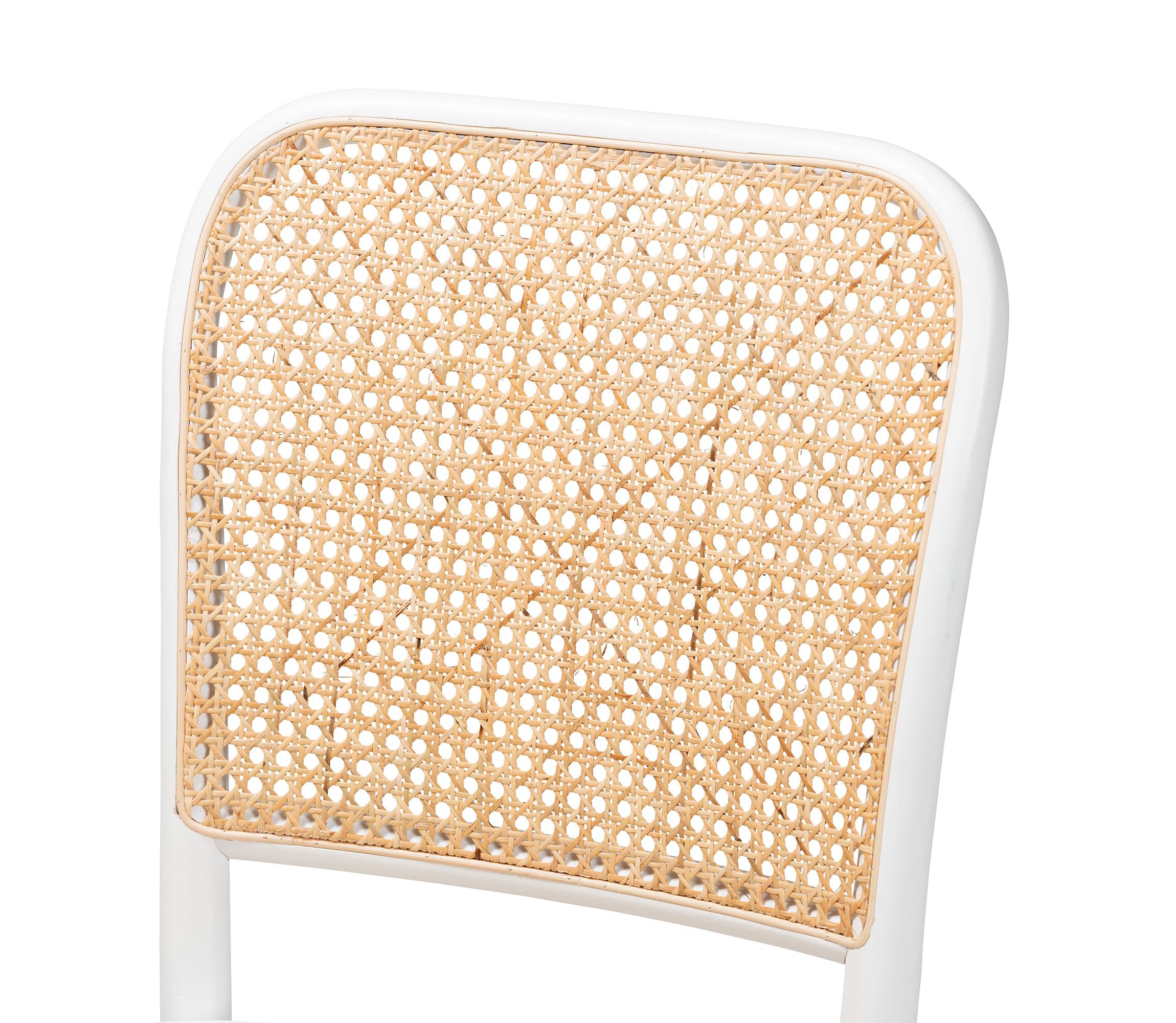 Neah Japandi White Wood and Natural Rattan 2-Piece Dining Chair Set