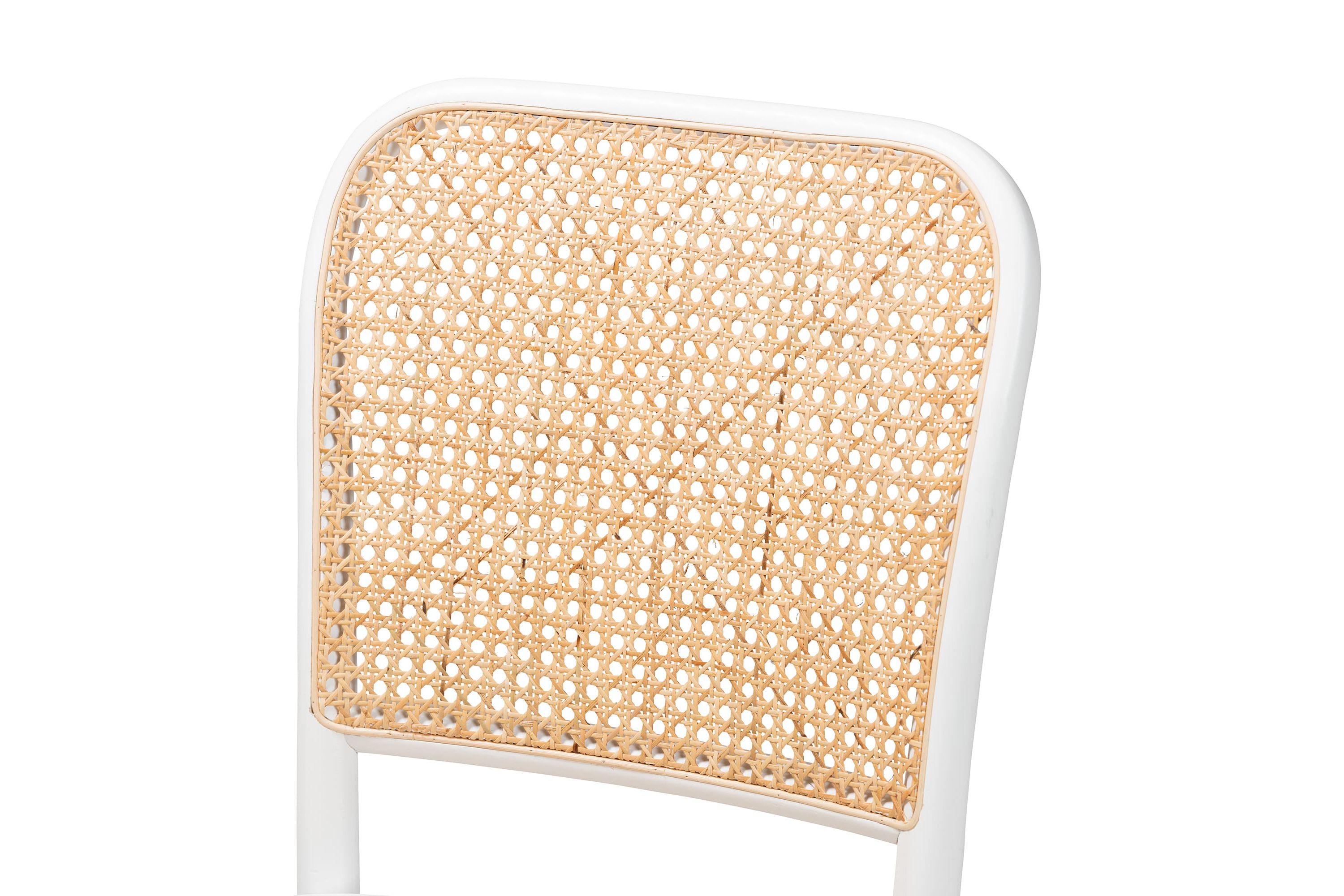 Neah Japandi White Wood and Natural Rattan 2-Piece Dining Chair Set
