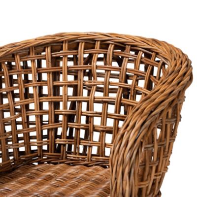 Mario Modern Bohemian Natural Brown Finished Teak Wood and Rattan 2-Piece Dining Chair Set