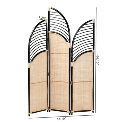 bali & pari Rasia Modern Bohemian Two-Tone Black and Natural Brown Rattan Room Divider