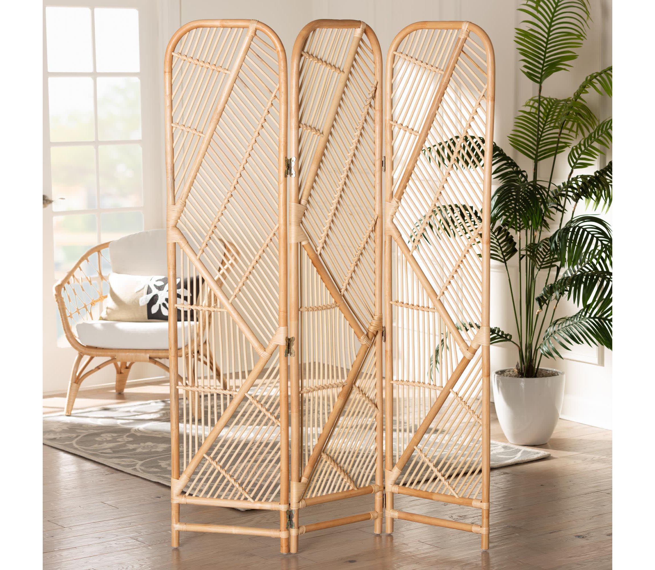 bali & pari Firenze Modern Bohemian Natural Brown Rattan Room Divider