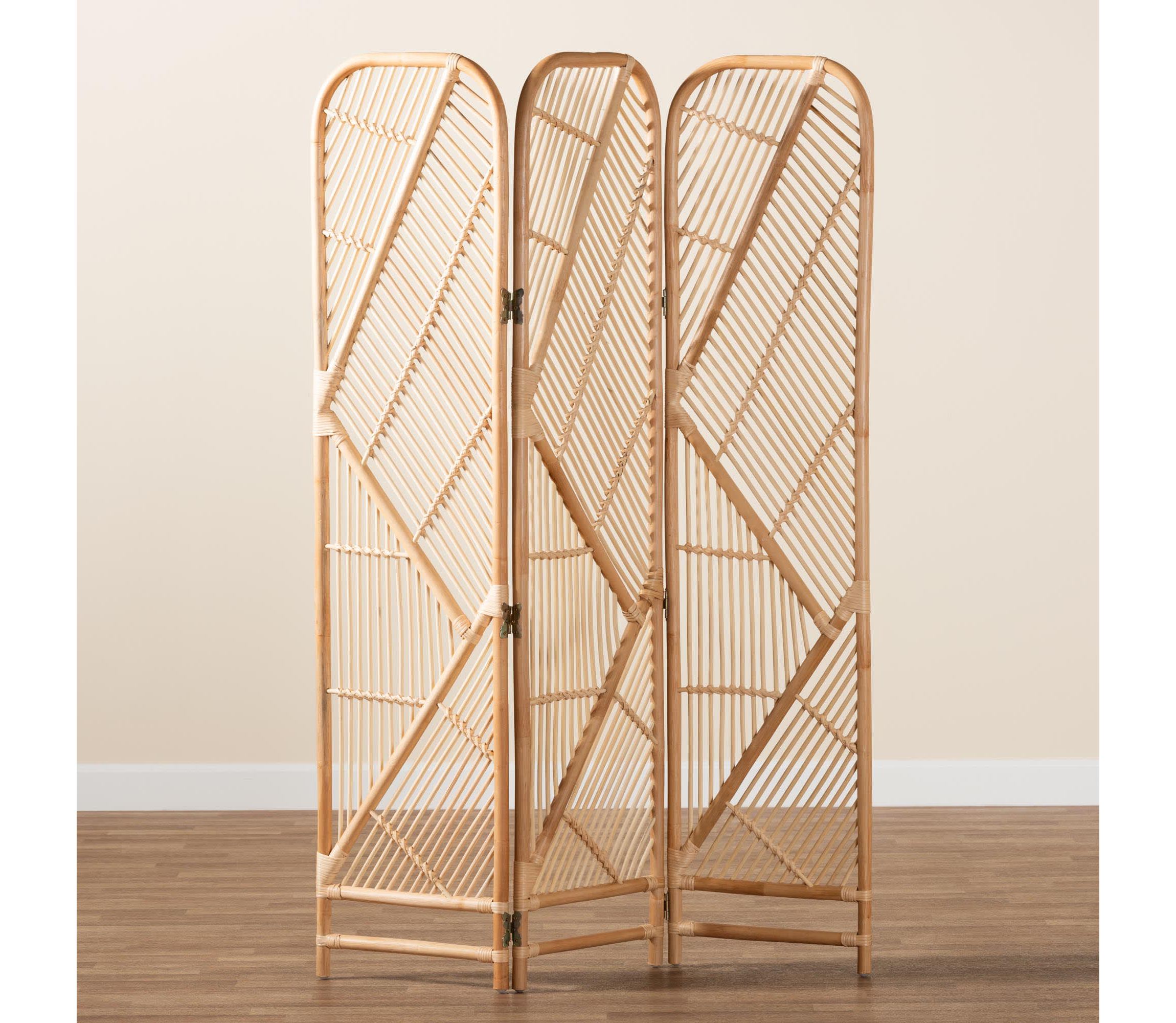 bali & pari Firenze Modern Bohemian Natural Brown Rattan Room Divider