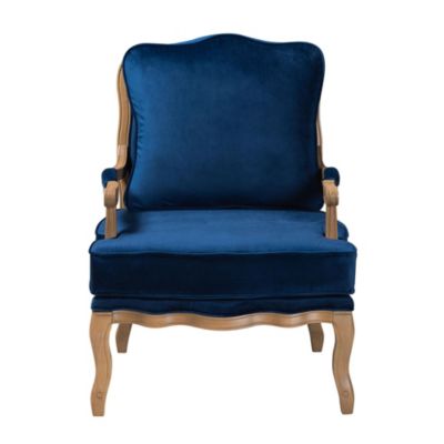 Jules Traditional Navy Blue Fabric and French Oak Brown Finished Wood Accent Chair