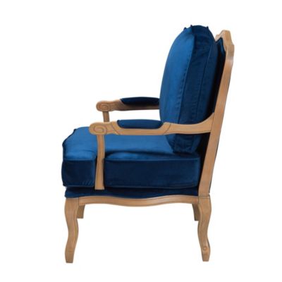 Jules Traditional Navy Blue Fabric and French Oak Brown Finished Wood Accent Chair