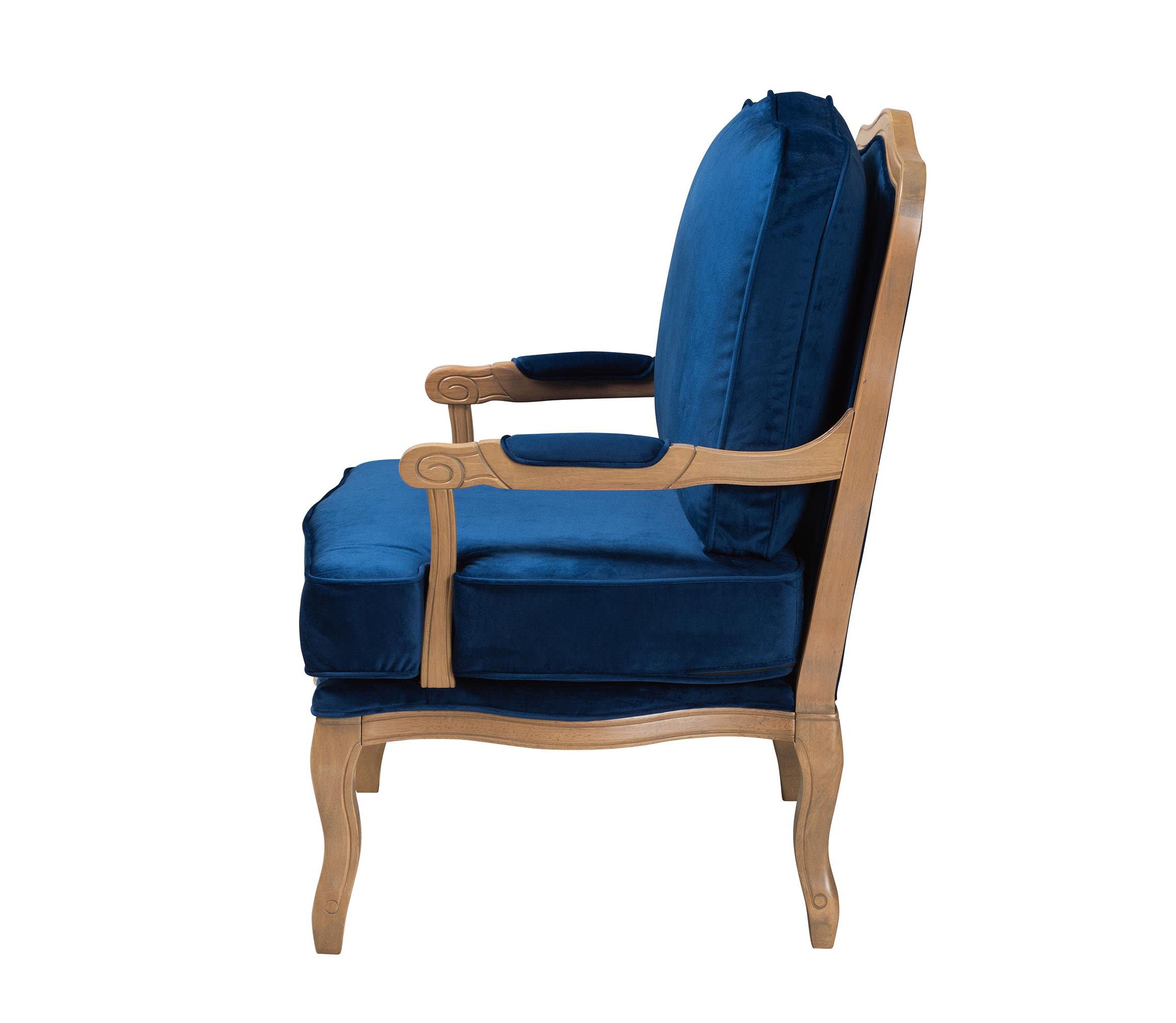Jules Traditional Navy Blue Fabric and French Oak Brown Finished Wood Accent Chair