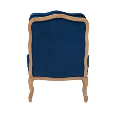 Jules Traditional Navy Blue Fabric and French Oak Brown Finished Wood Accent Chair