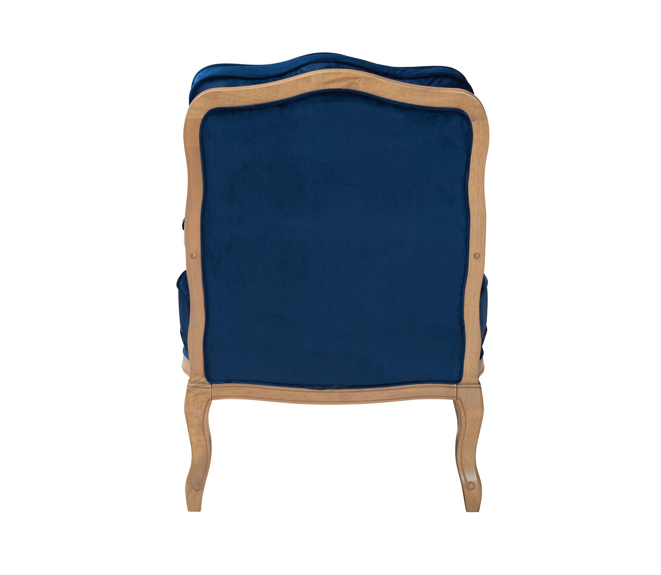 Jules Traditional Navy Blue Fabric and French Oak Brown Finished Wood Accent Chair