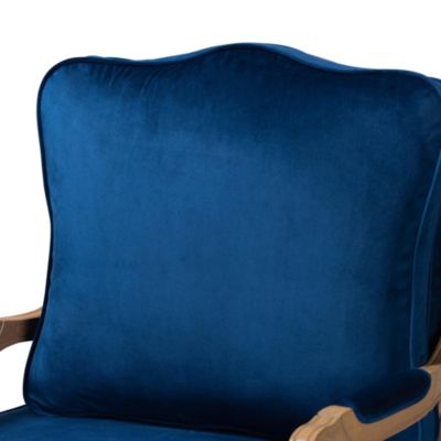 Jules Traditional Navy Blue Fabric and French Oak Brown Finished Wood Accent Chair