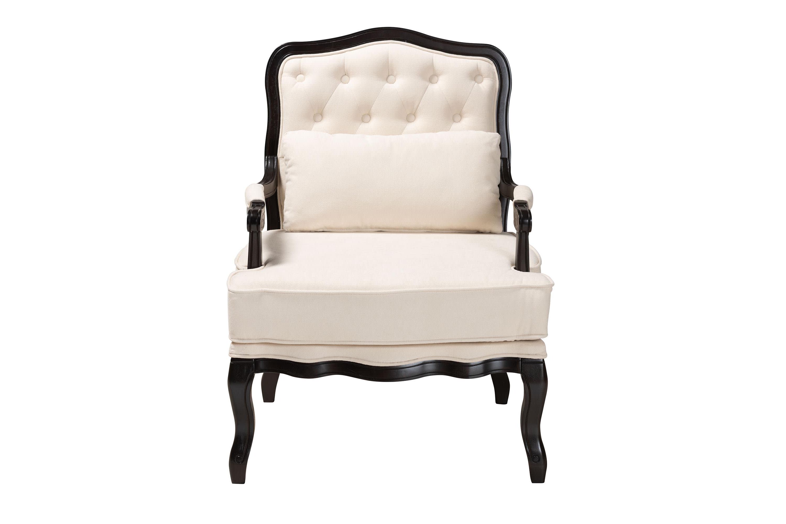 Dion Traditional French Cream Fabric and Wenge Brown Finished Wood Accent Chair