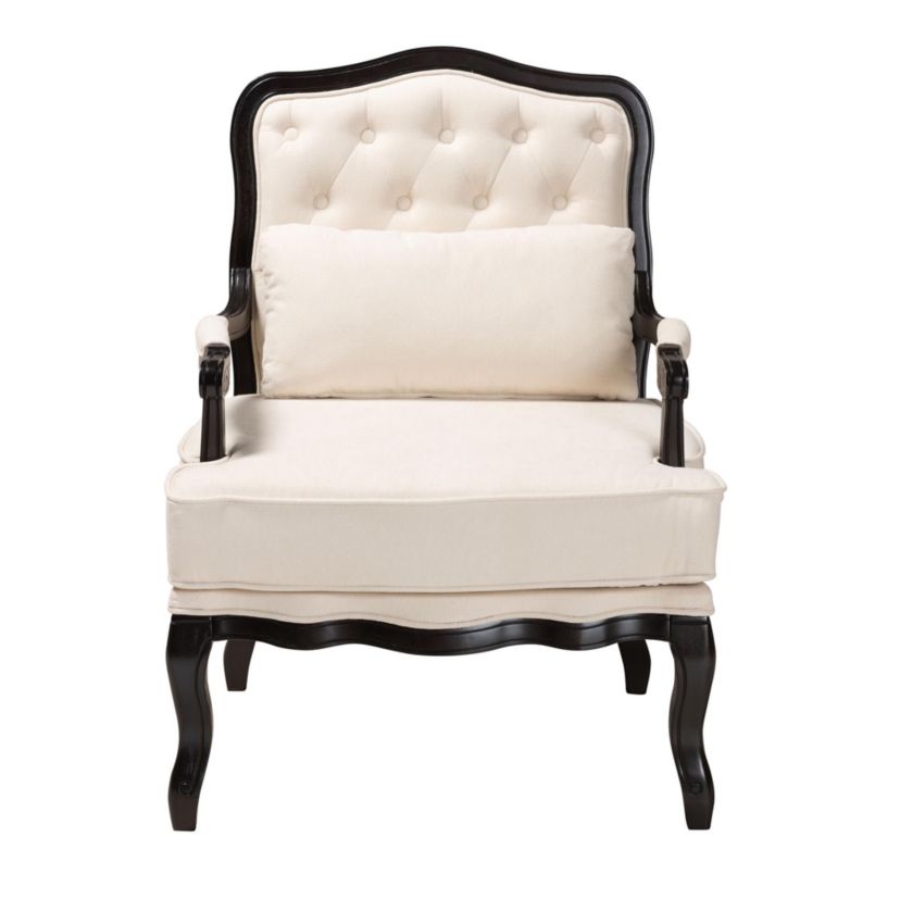 Dion Traditional French Cream Fabric and Wenge Brown Finished Wood Accent Chair