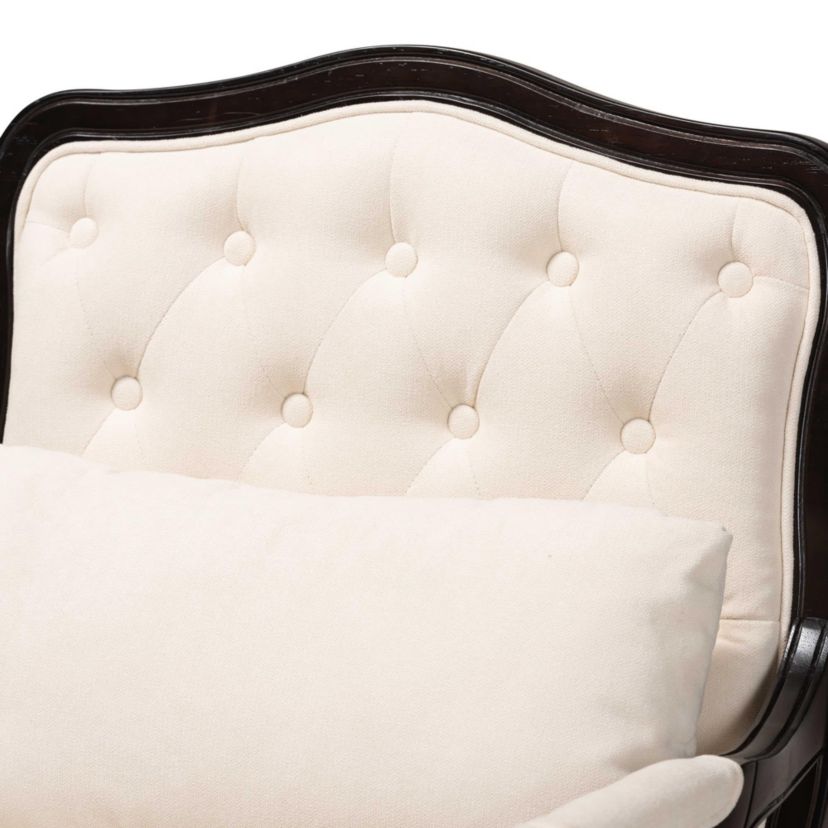 Dion Traditional French Cream Fabric and Wenge Brown Finished Wood Accent Chair