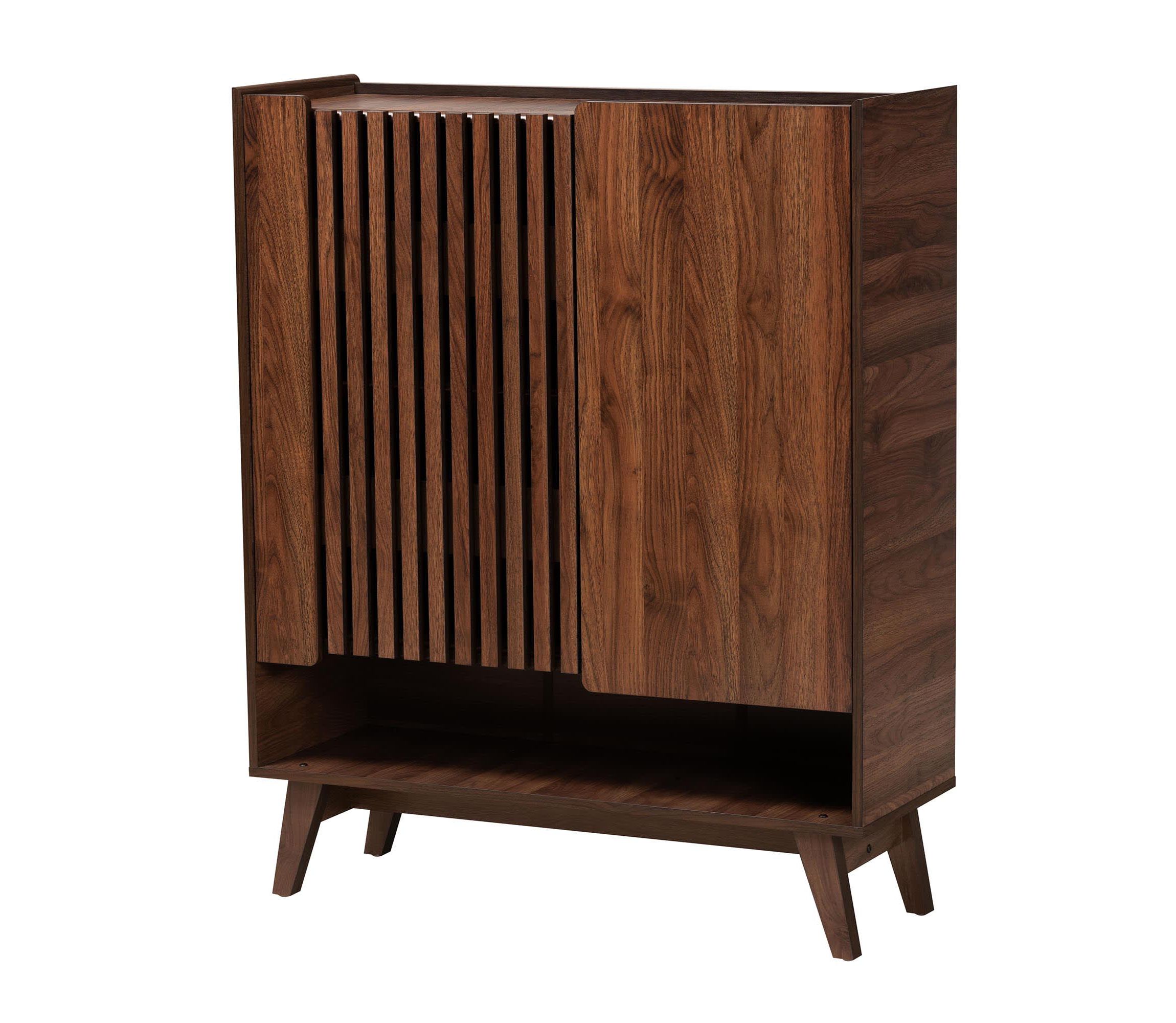 Paricia Mid-Century Modern Walnut Brown Finished Wood Shoe Cabinet