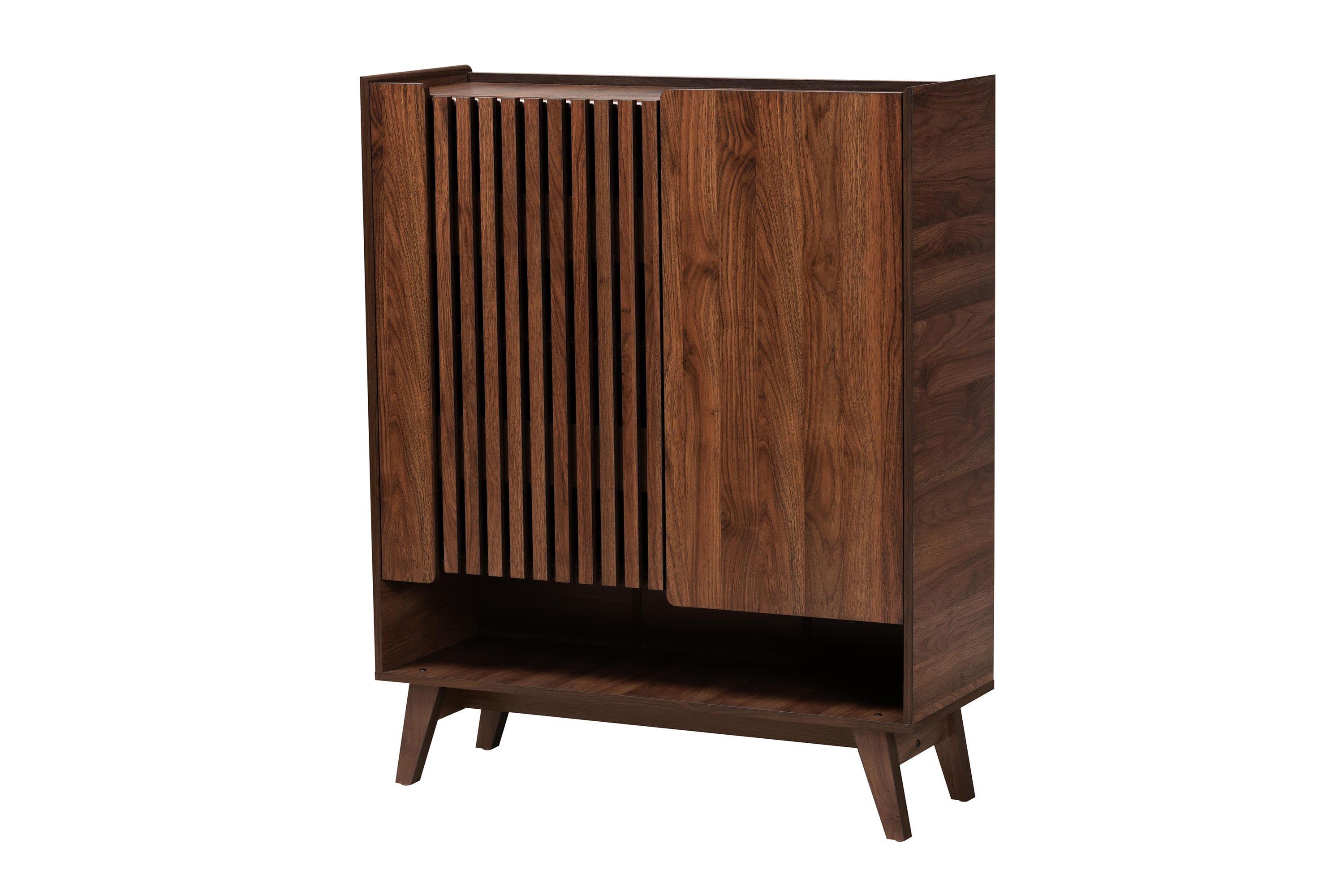 Paricia Mid-Century Modern Walnut Brown Finished Wood Shoe Cabinet