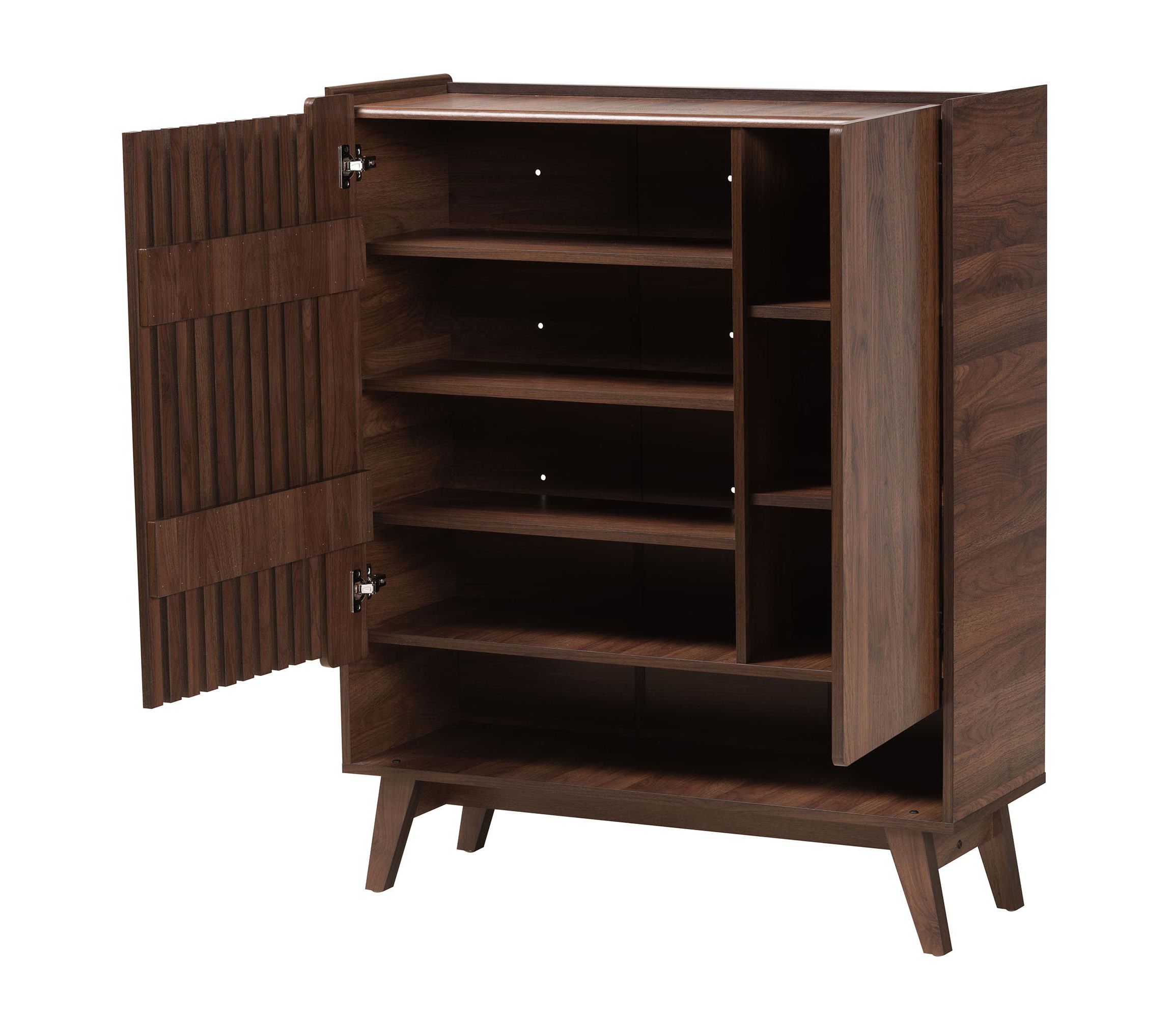 Paricia Mid-Century Modern Walnut Brown Finished Wood Shoe Cabinet