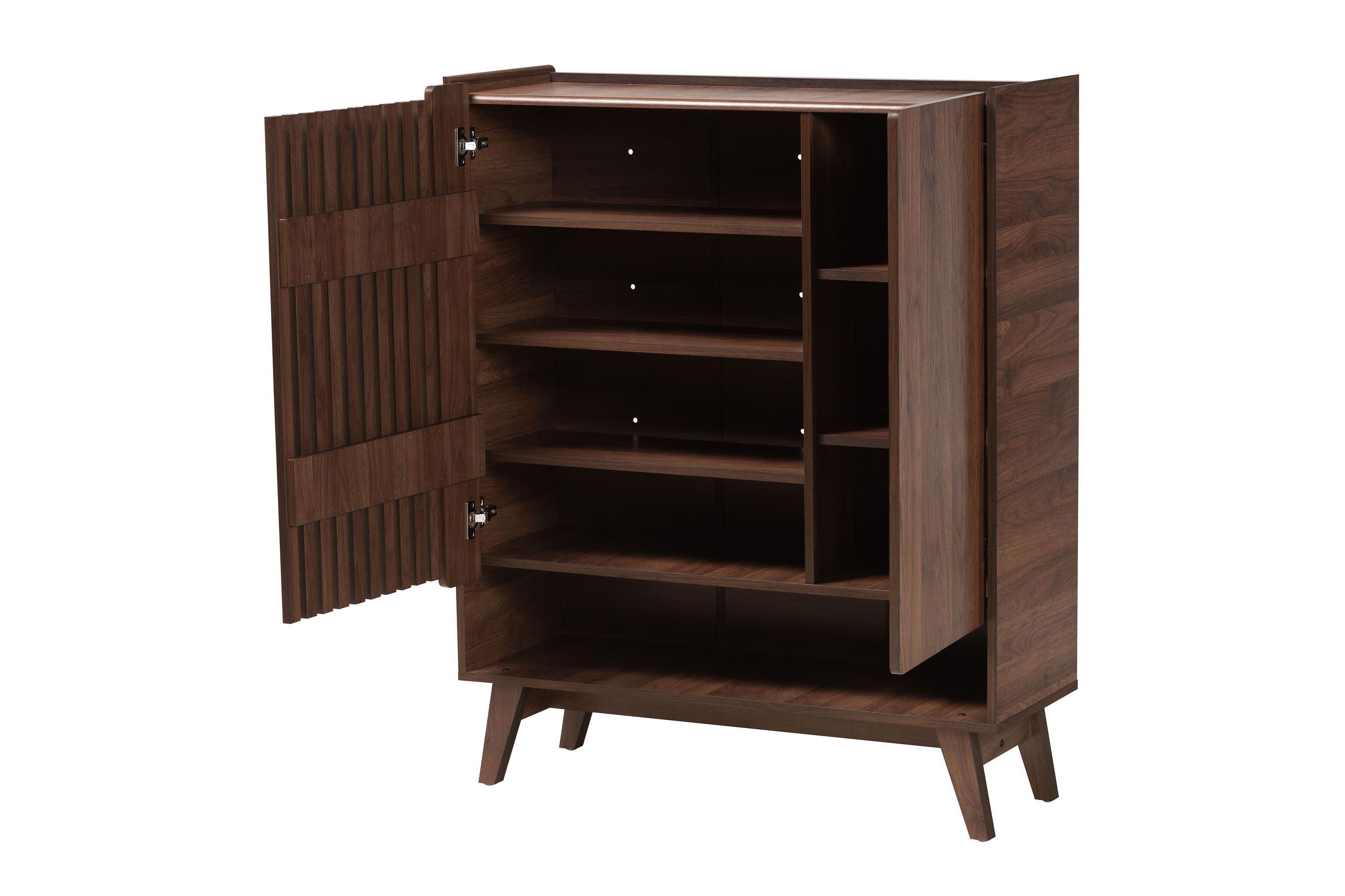 Paricia Mid-Century Modern Walnut Brown Finished Wood Shoe Cabinet