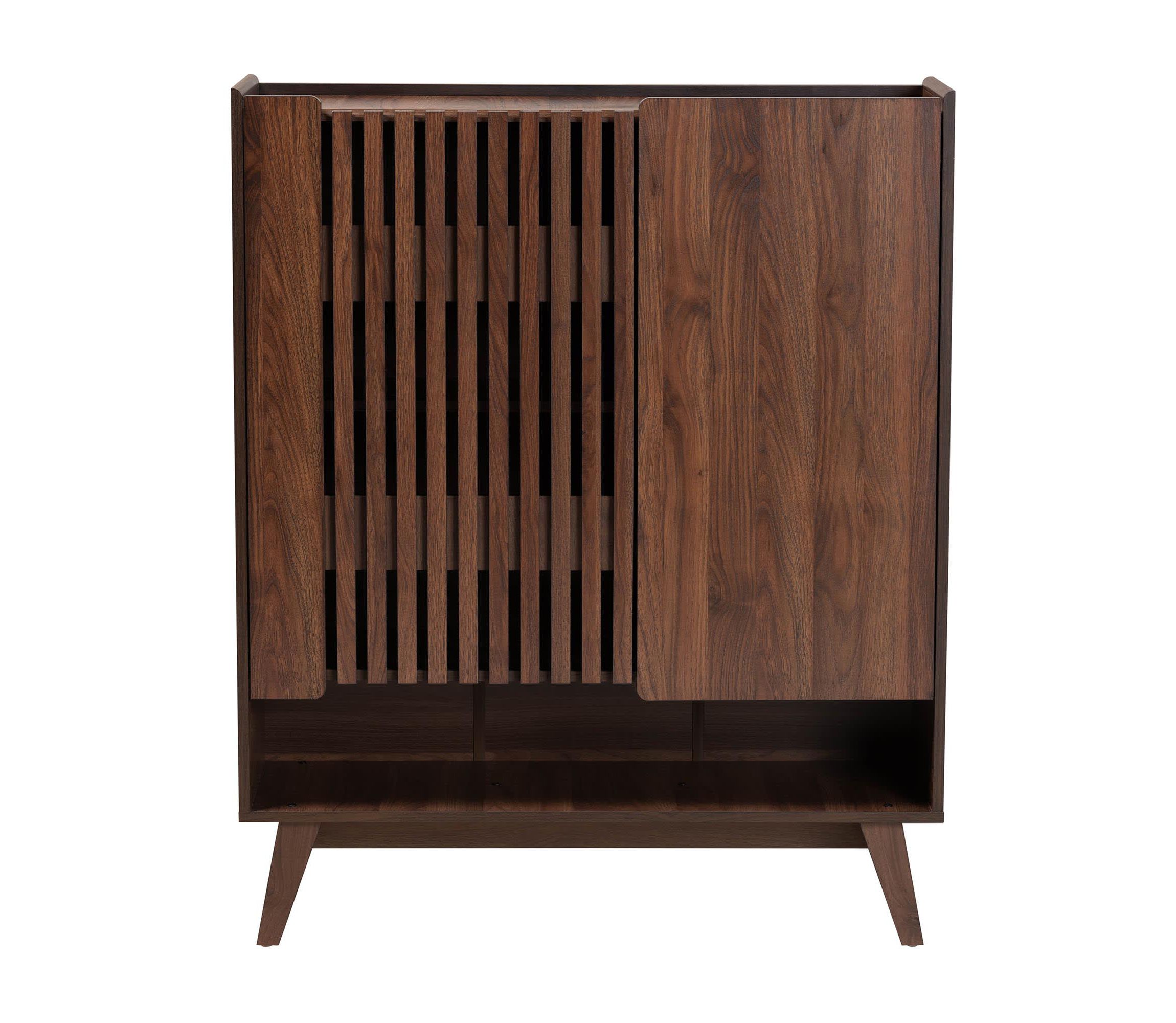 Paricia Mid-Century Modern Walnut Brown Finished Wood Shoe Cabinet