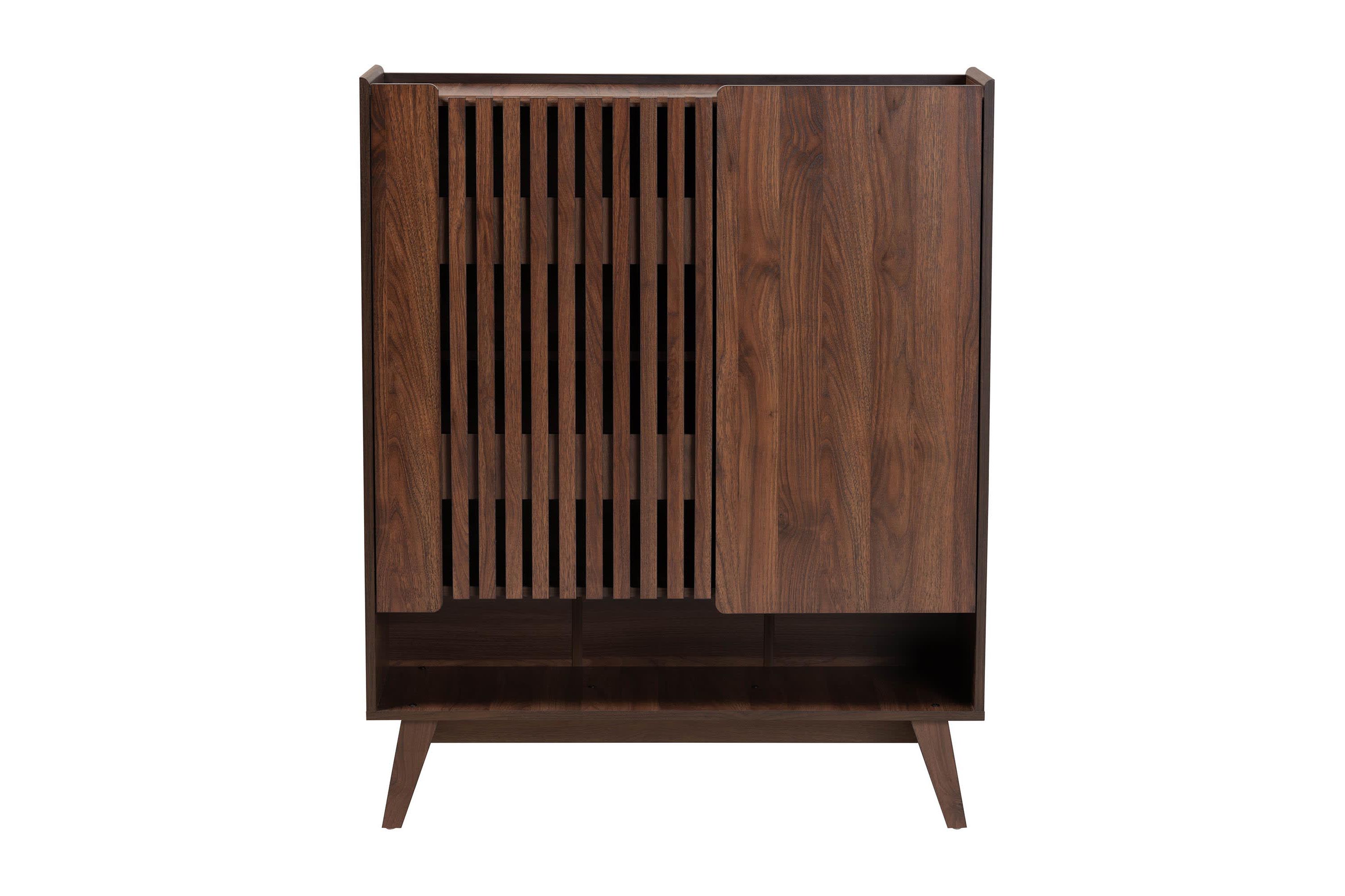 Paricia Mid-Century Modern Walnut Brown Finished Wood Shoe Cabinet