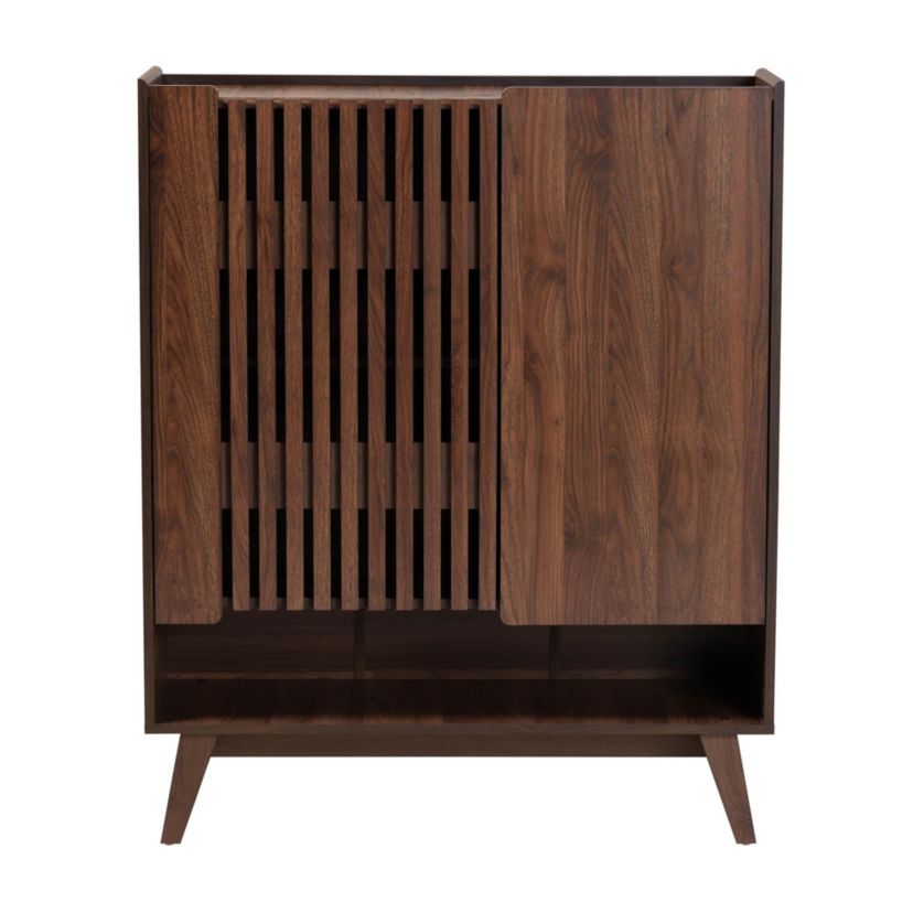 Paricia Mid-Century Modern Walnut Brown Finished Wood Shoe Cabinet