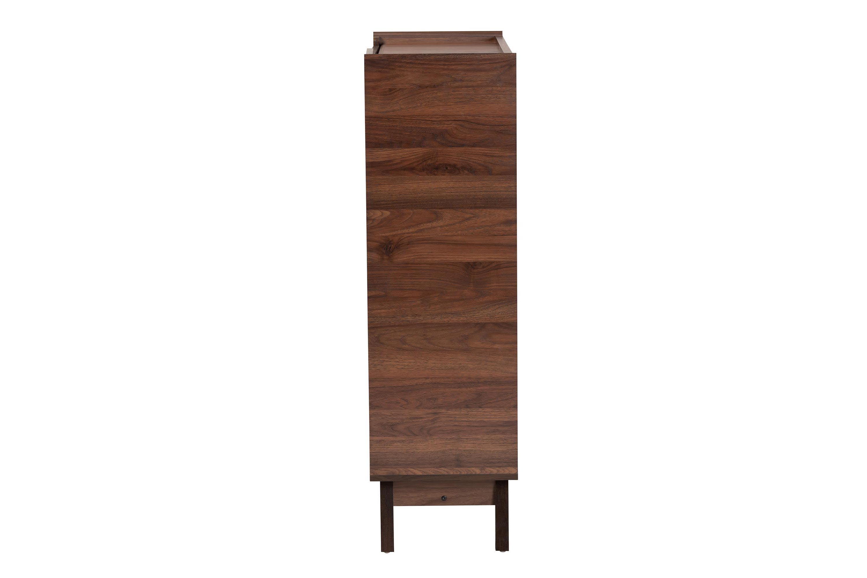 Paricia Mid-Century Modern Walnut Brown Finished Wood Shoe Cabinet