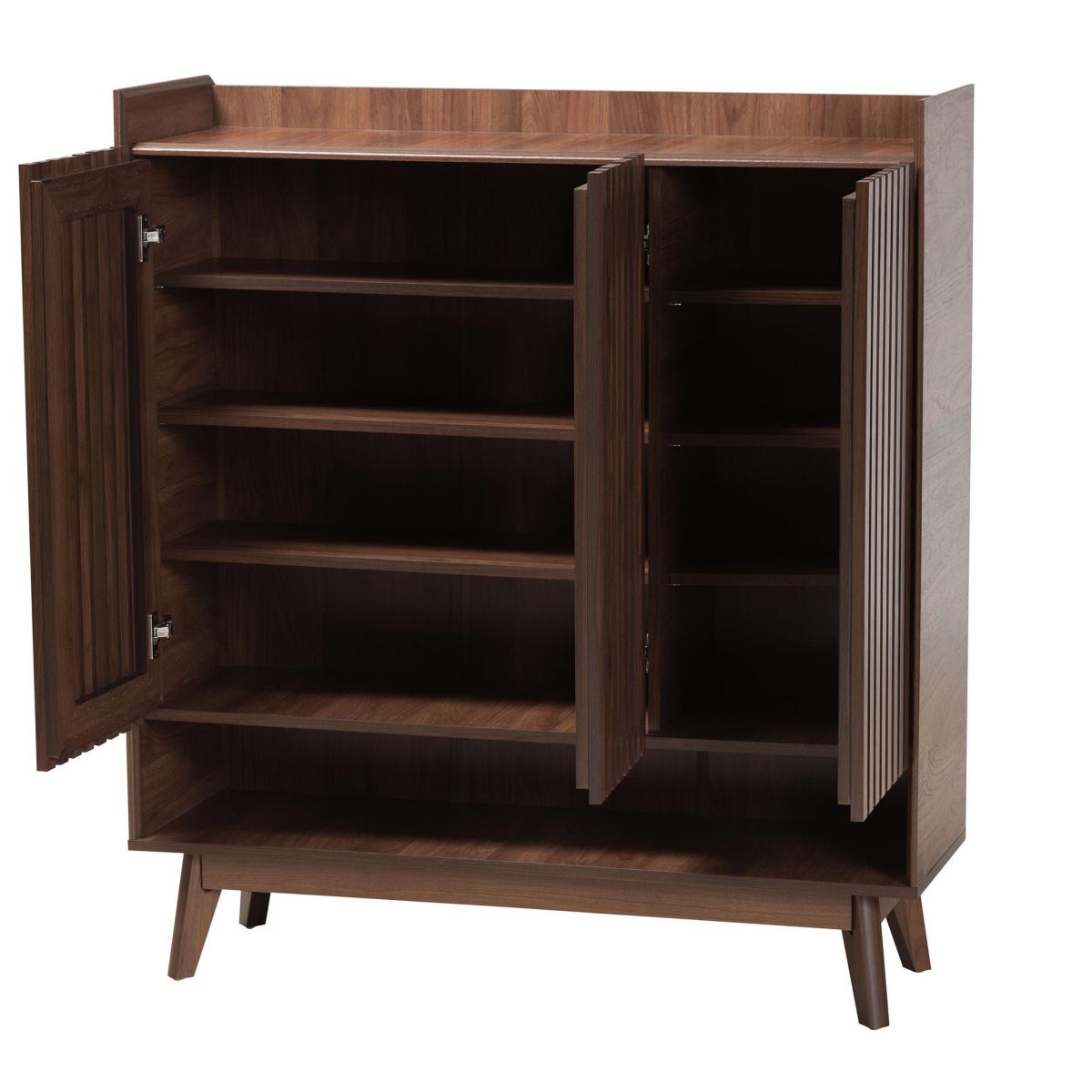 Delaire Mid-Century Modern Walnut Brown Finished Wood Shoe Cabinet