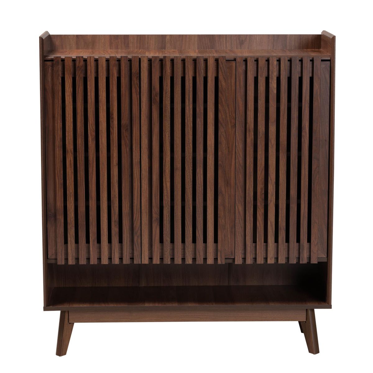 Delaire Mid-Century Modern Walnut Brown Finished Wood Shoe Cabinet