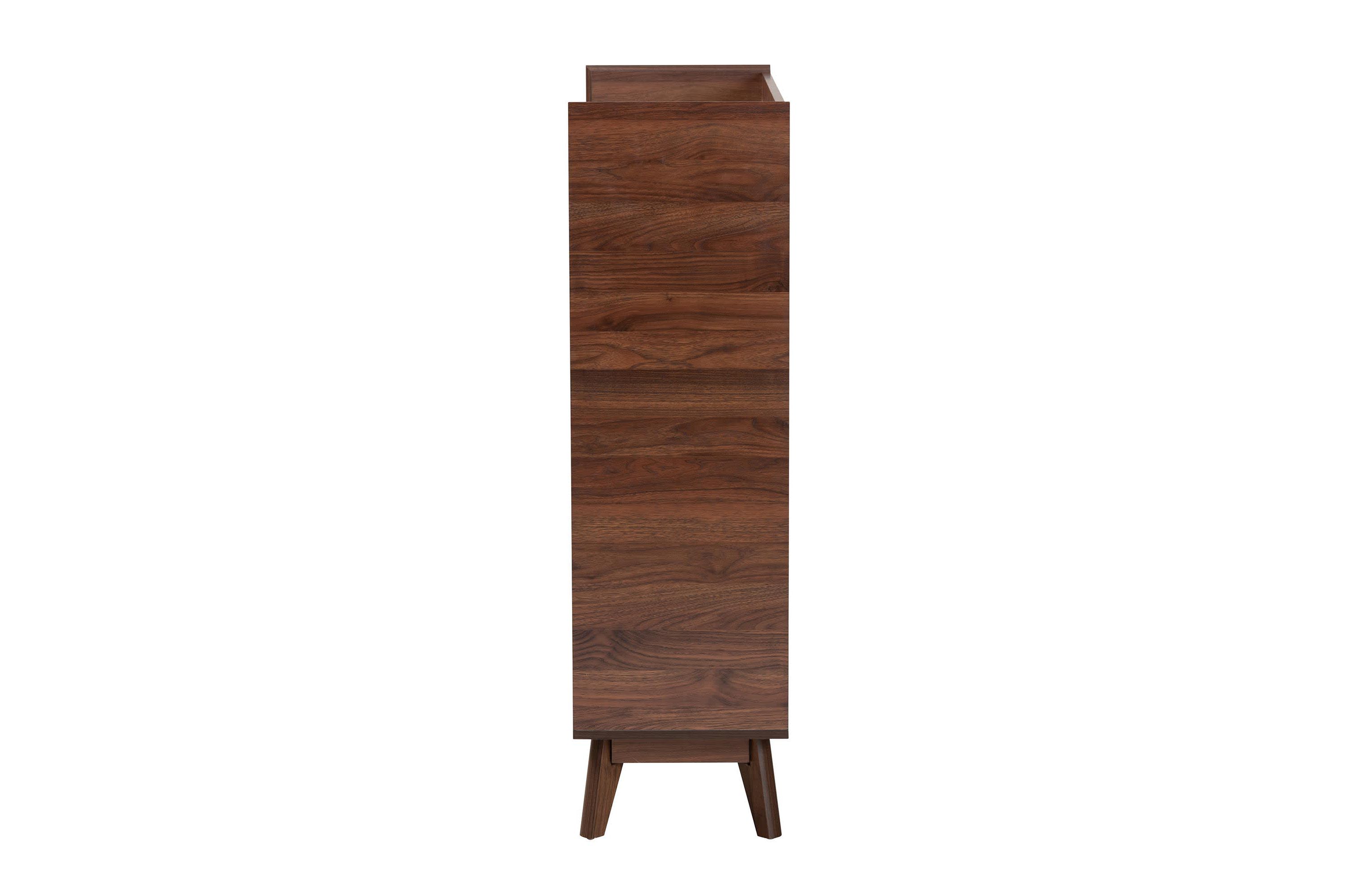 Delaire Mid-Century Modern Walnut Brown Finished Wood Shoe Cabinet
