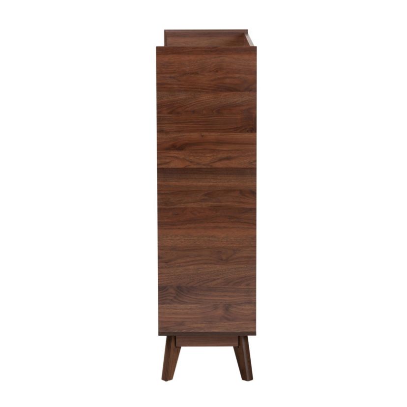 Delaire Mid-Century Modern Walnut Brown Finished Wood Shoe Cabinet