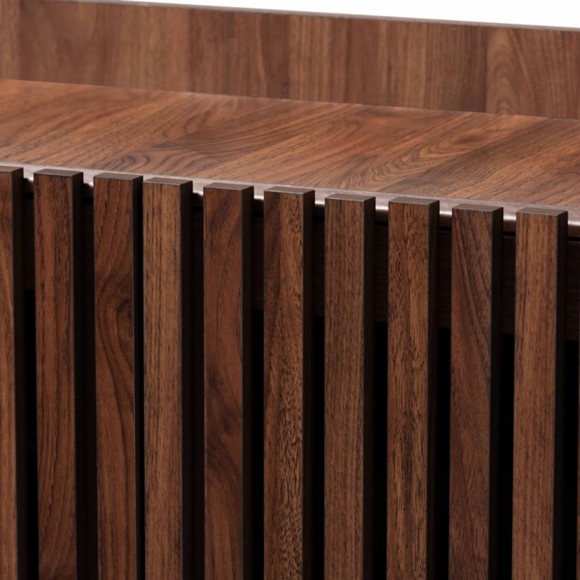 Delaire Mid-Century Modern Walnut Brown Finished Wood Shoe Cabinet