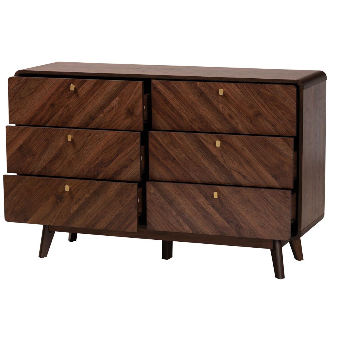 Markell Mid-Century Modern Transitional Walnut Brown Finished Wood 6-Drawer Dresser