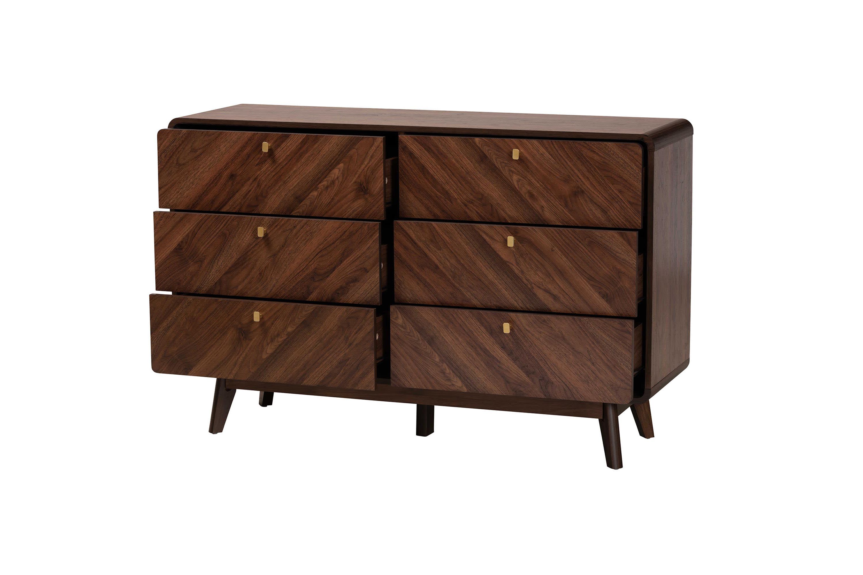 Markell Mid-Century Modern Transitional Walnut Brown Finished Wood 6-Drawer Dresser