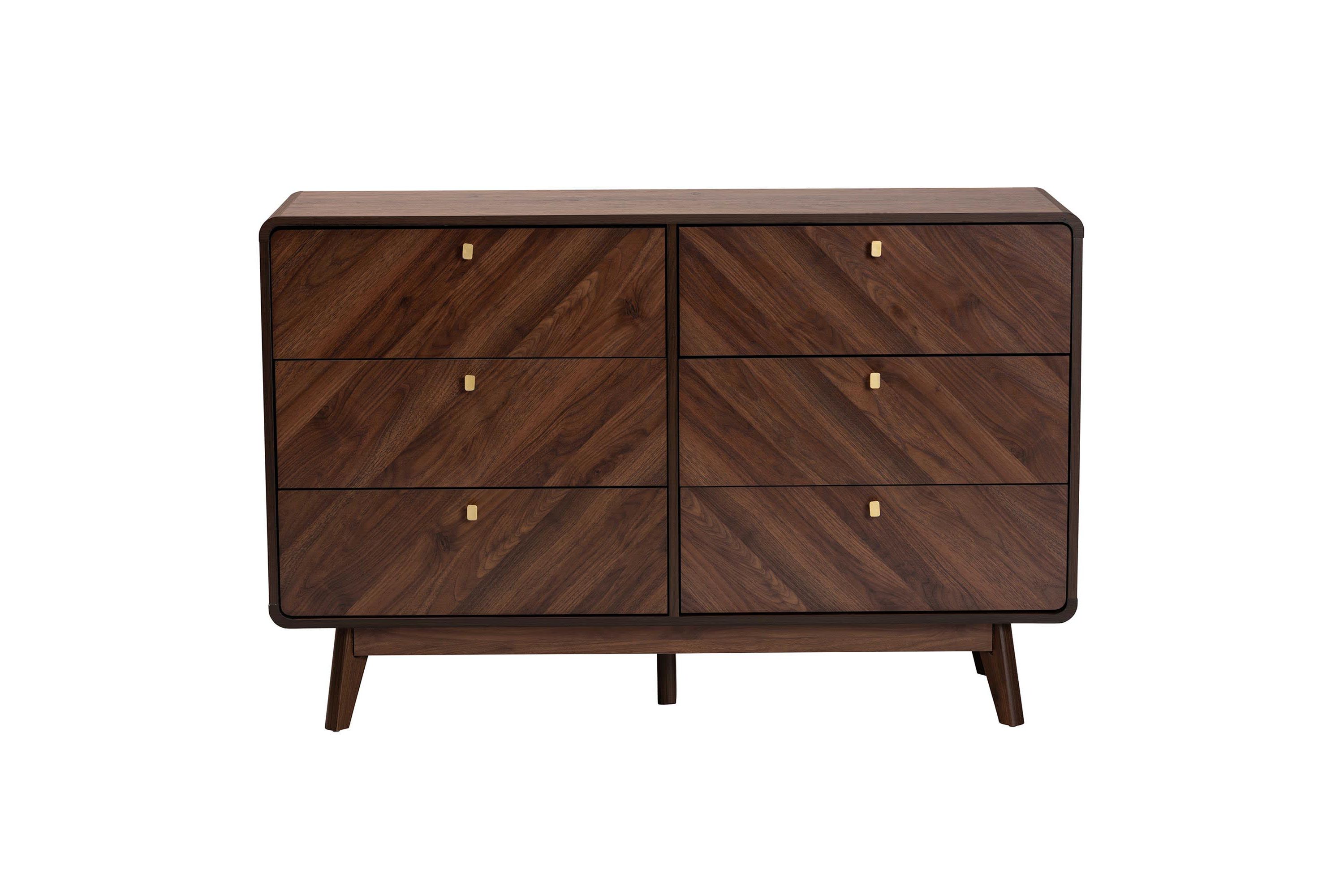 Markell Mid-Century Modern Transitional Walnut Brown Finished Wood 6-Drawer Dresser
