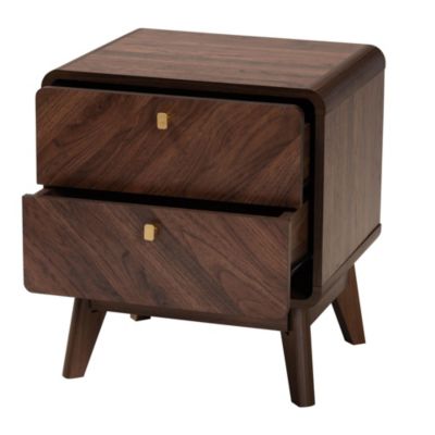 Markell Mid-Century Transitional Walnut Brown Finished Wood 2-Drawer Nightstand